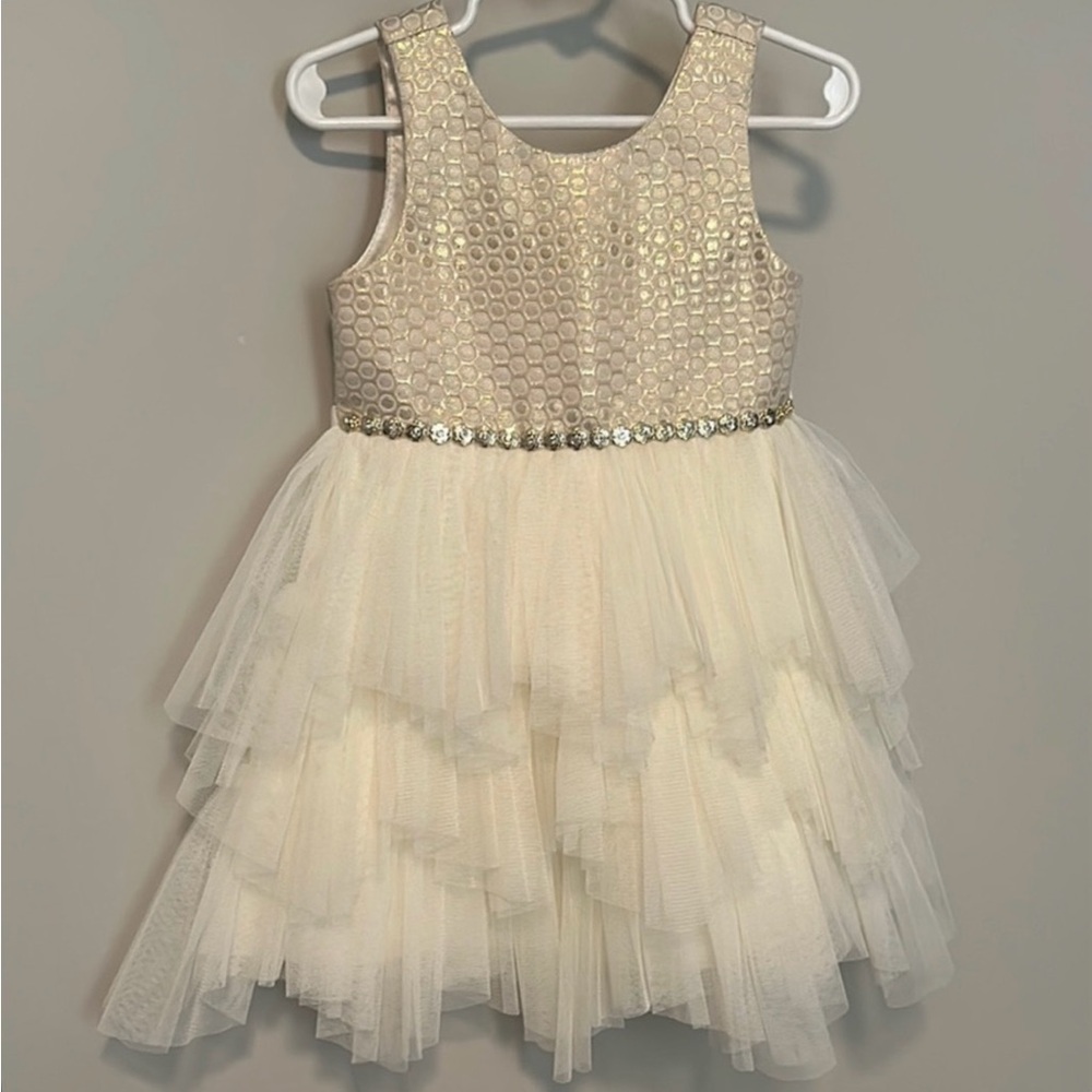 5 for $20 || 🐚 Adorable 3T Cream, Gold Tulle Party Beach Photo Formal Dress